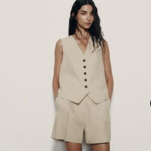 LINEN BLEND HIGH-WAIST BERMUDA
SHORTS (S)